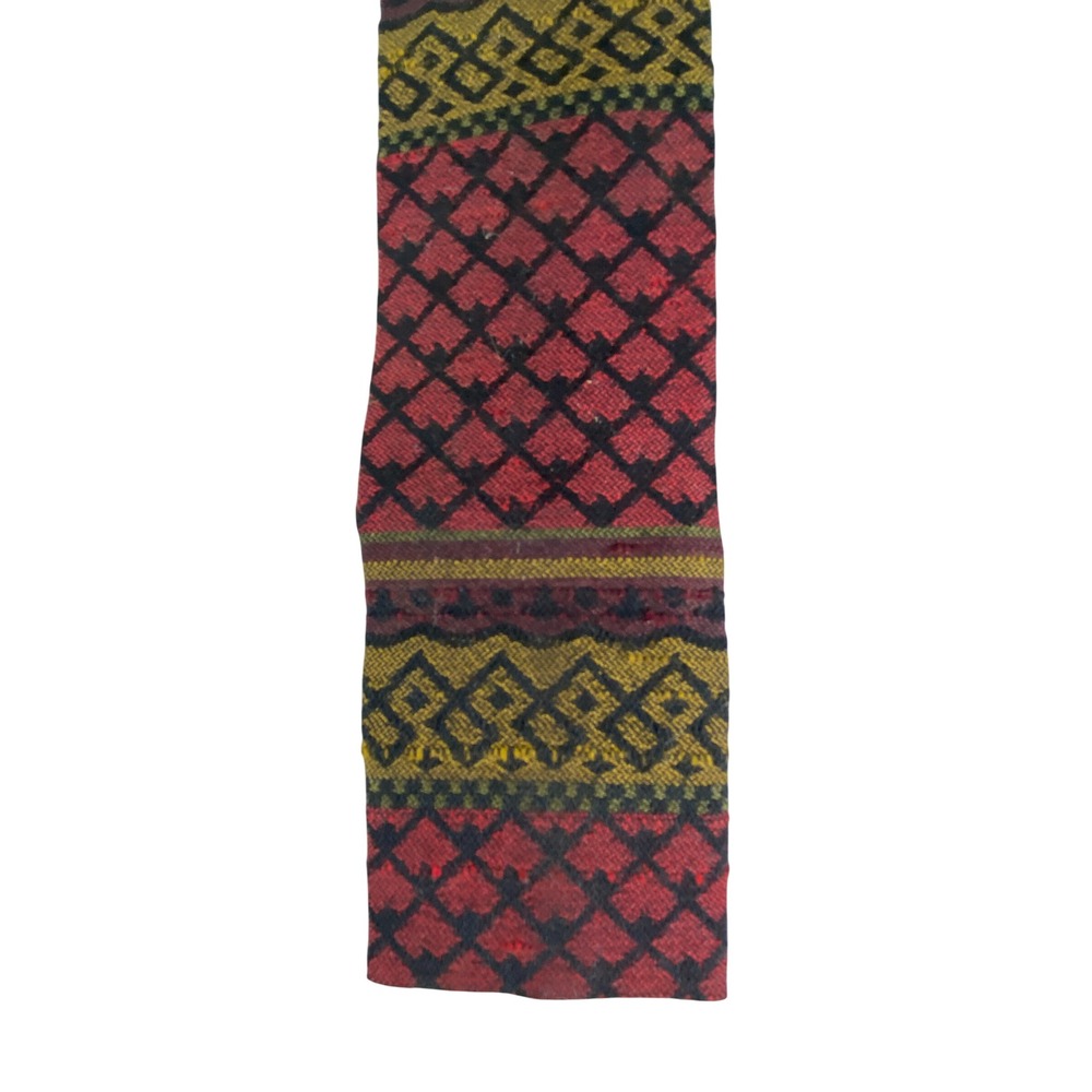 VTG Mens Tie Red Gold Black Tapestry Woven Geometric Square End Skinny 53x2.25